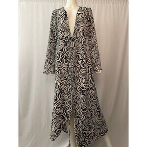 H&M Women's Maxi Mod Wrap Dress Long Sleeve Black White Size S